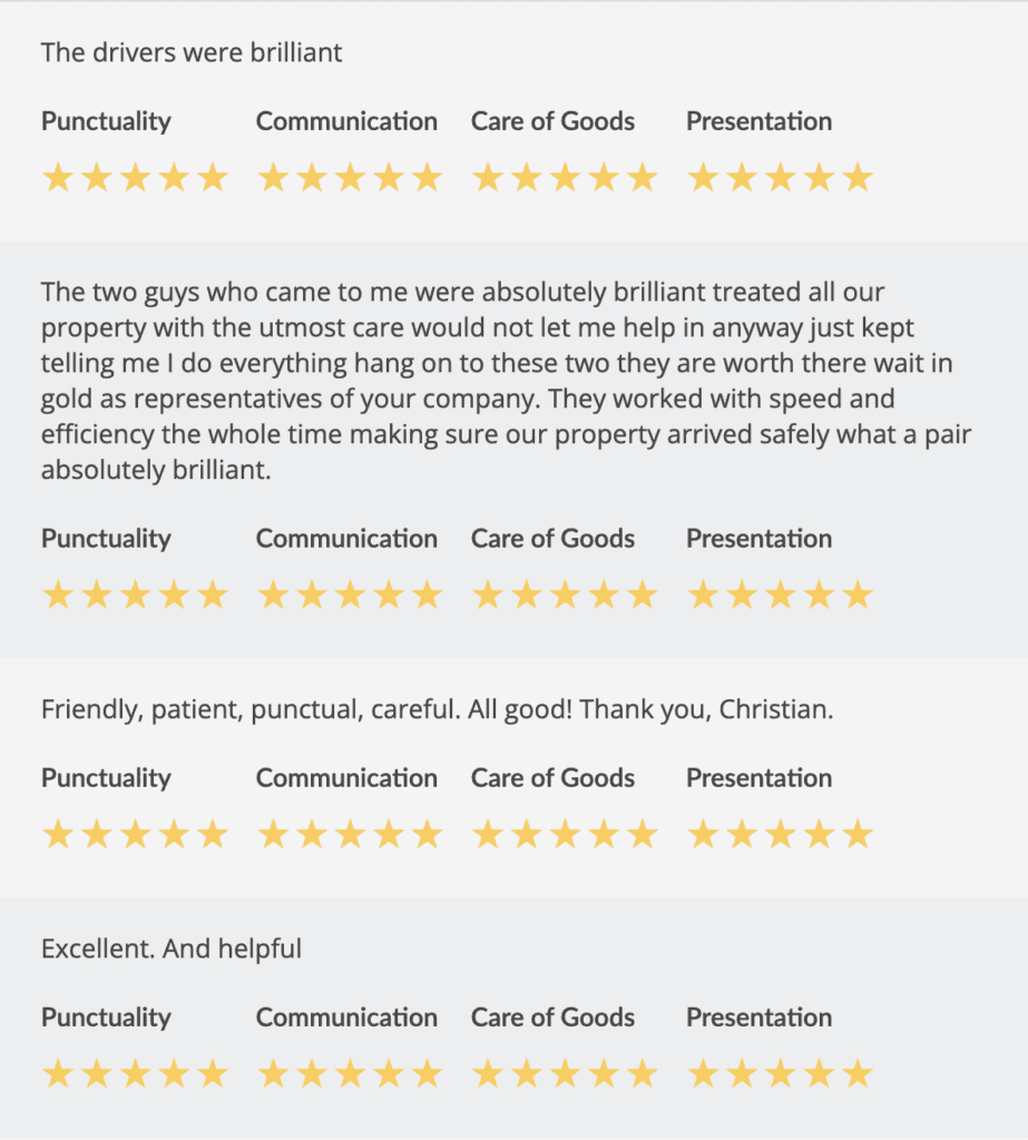 Home removal testimonials from customers